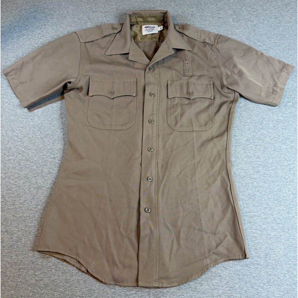Elbeco Prestige Tan Short Sleeve Police Uniform Utility Shirt Epaulets Mens 16